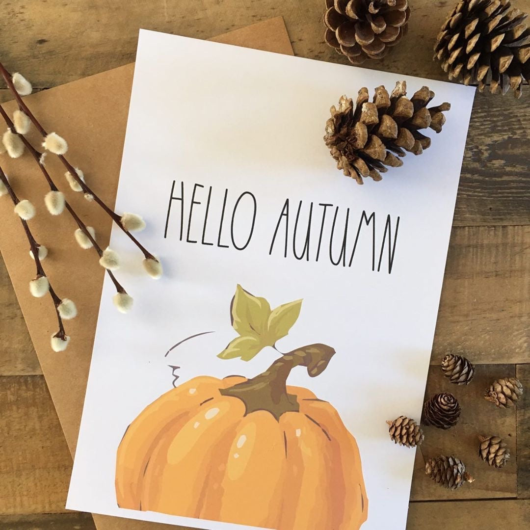 Hello Autumn Half Pumpkin Autumn Seasonal Wall Home Decor Print by WinsterCreations™ Official Store