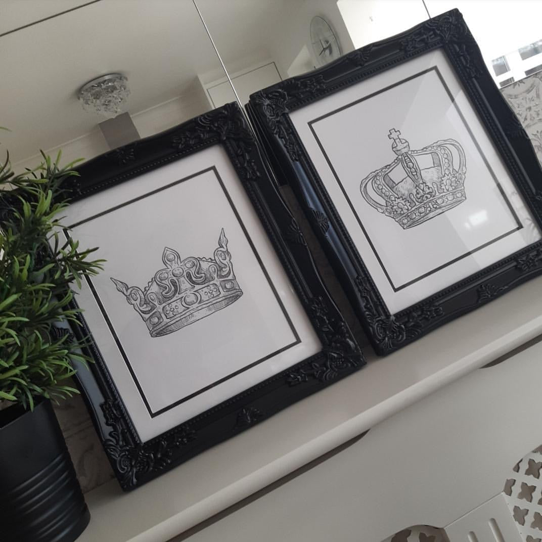 King & Queen Crown Couple Black Set Of 2 Bedroom Prints by WinsterCreations™ Official Store