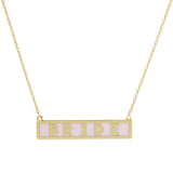 Bride Gold Dipped Enamel Rectangle Message Pendant Necklace by Madeline Love