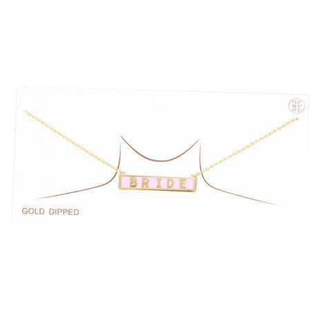 Bride Gold Dipped Enamel Rectangle Message Pendant Necklace by Madeline Love