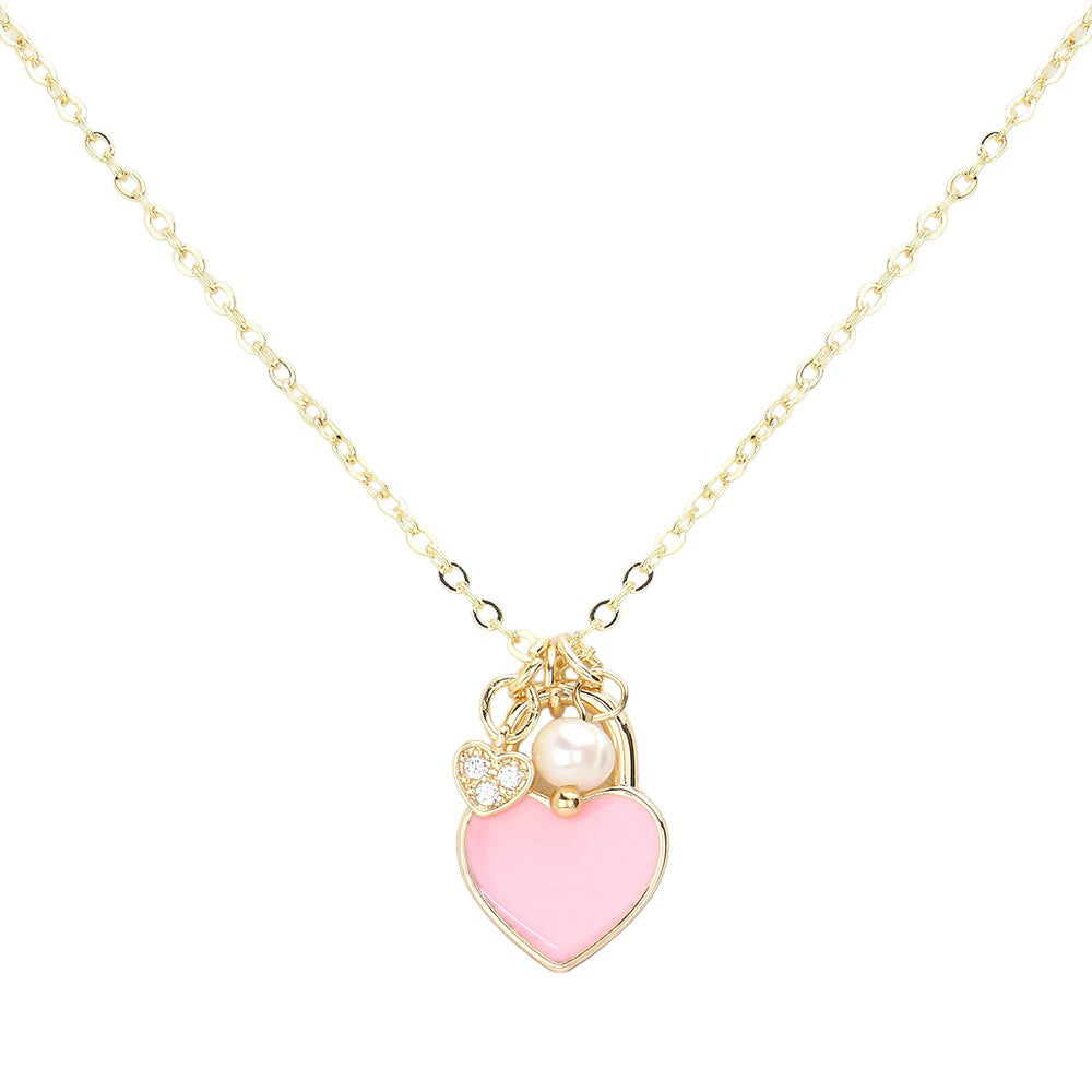 Enamel Heart Pearl Pendant Necklace by Madeline Love