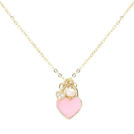 Enamel Heart Pearl Pendant Necklace by Madeline Love