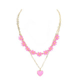 Enamel Heart Pendant Flower Link Double Layered Necklace by Madeline Love