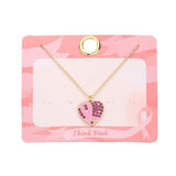 Enamel Pink Ribbon Rhinestone Heart Pendant Necklace by Madeline Love