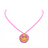 Felt Back Seed Beaded Smile Pendant Necklace by Madeline Love