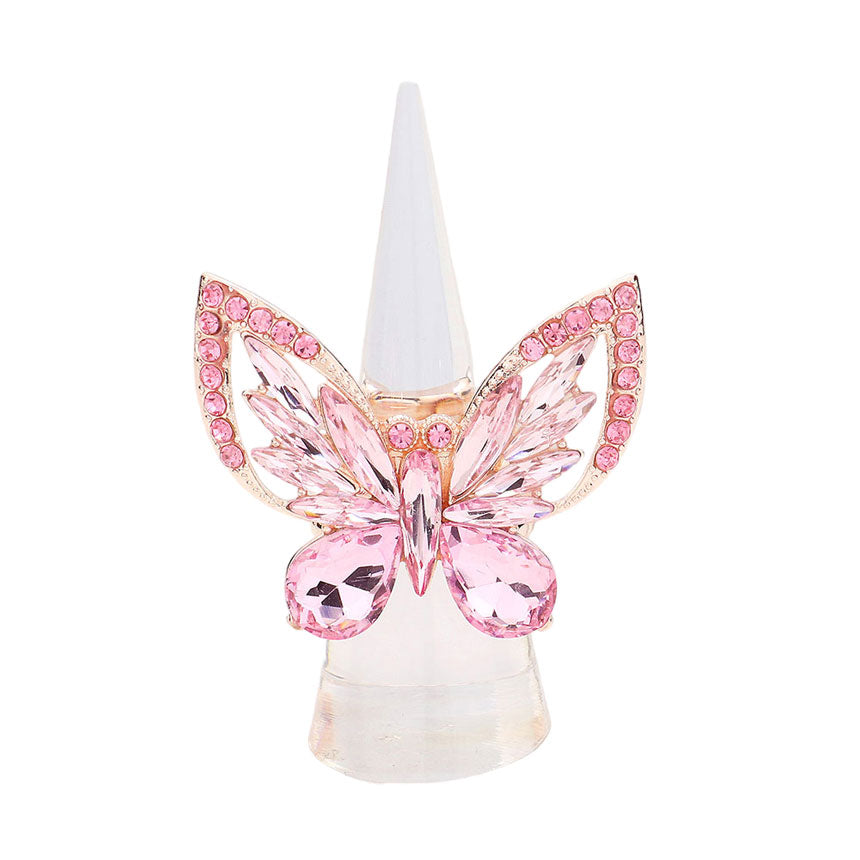 Multi Stone Embellished Butterfly Stretch Ring by Madeline Love