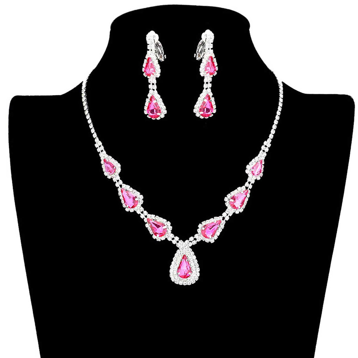 Teardrop Stone Accented Rhinestone Pave Necklace by Madeline Love