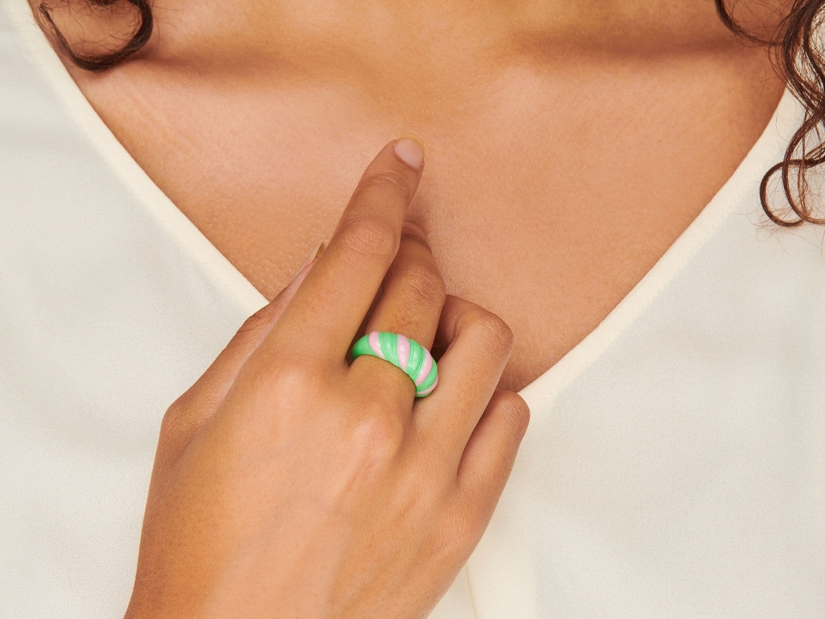 Pink Green Croissant Ring by Little Sky Stone