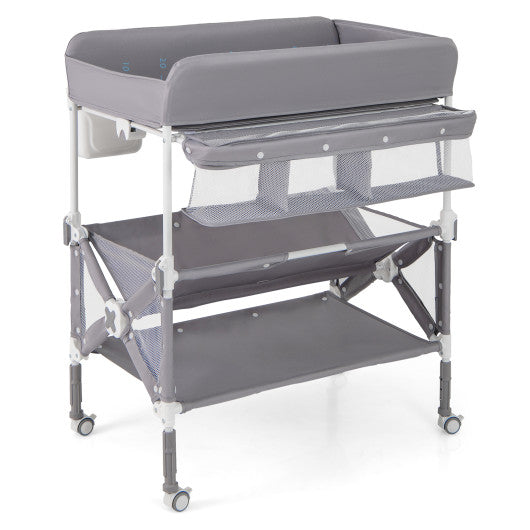 Portable Baby Changing Table with Wheels and Large Storage Rack-Gray