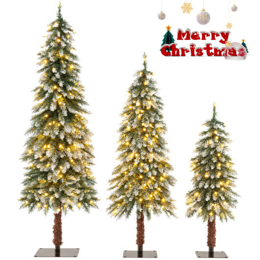 Pre-Lit Christmas Tree Set of 3 - Snowy and Slim