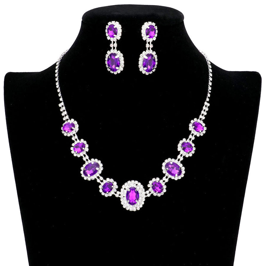 Oval Stone Accented Rhinestone Trimmed Necklace by Madeline Love