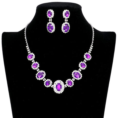 Oval Stone Accented Rhinestone Trimmed Necklace by Madeline Love