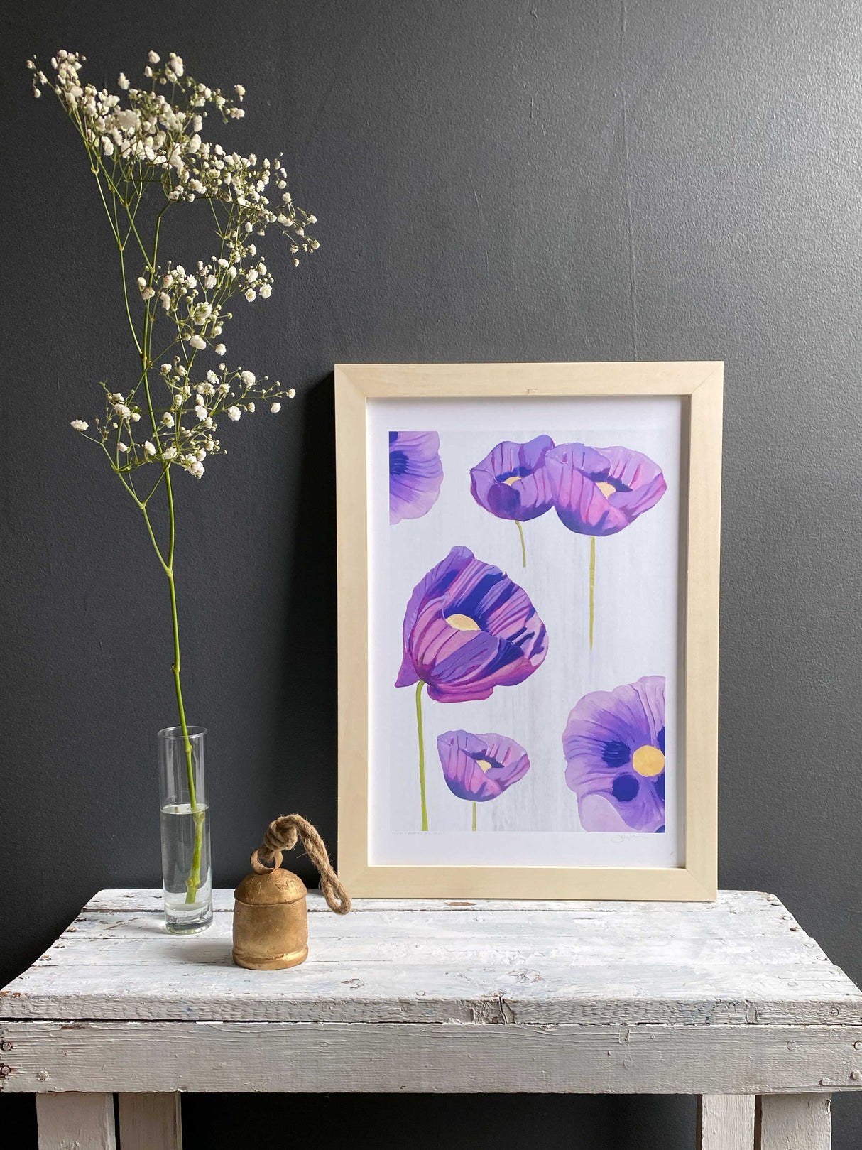 Art Print:  Purple Poppies on Snow by India & Purry