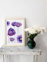 Art Print:  Purple Poppies on Snow by India & Purry