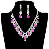 Crystal Rhinestone Teardrop Necklace Clip on Earring Set by Madeline Love