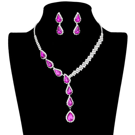 Teardrop Crystal Rhinestone Necklace Earring Set by Madeline Love