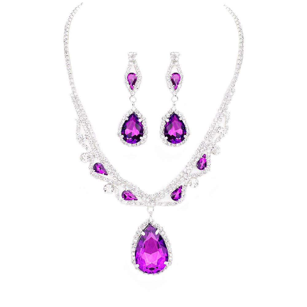 Teardrop Crystal Rhinestone Collar Evening Necklace by Madeline Love