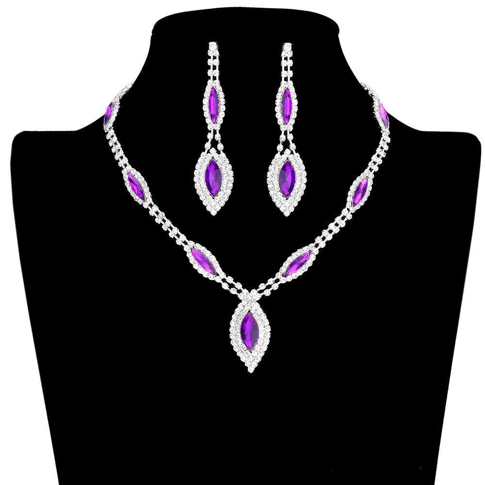 Marquise Stone Accented Rhinestone Necklace Earring Set by Madeline Love