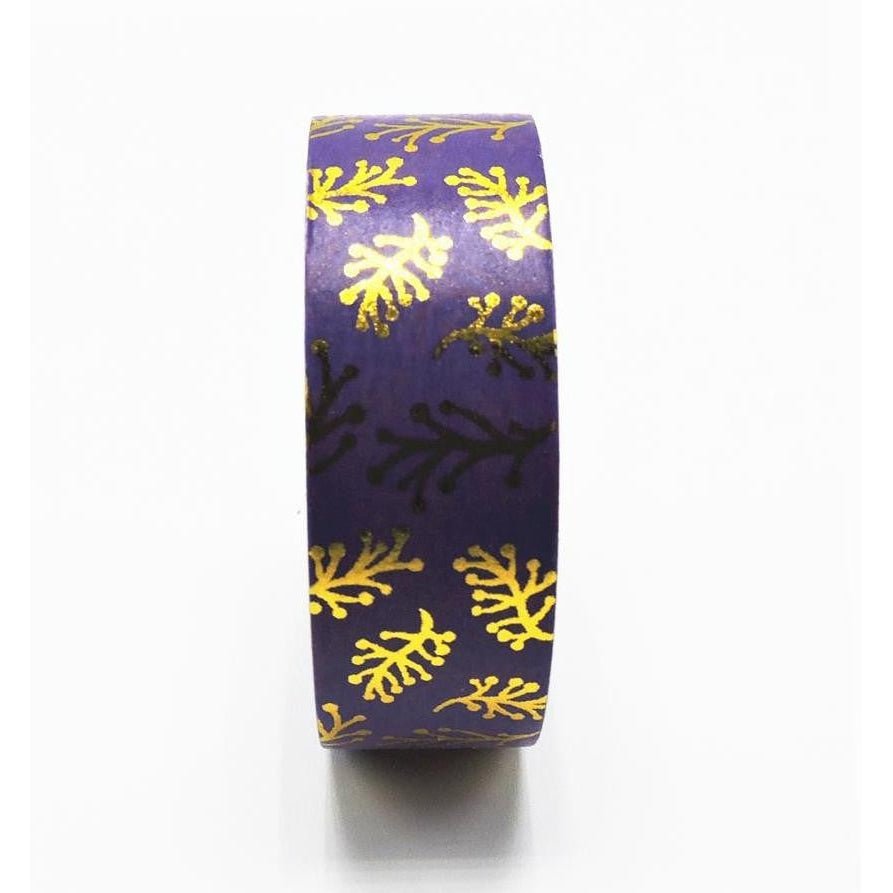 Purple and Metallic Gold Sprig Washi Tape | Gift Wrapping and Craft Tape by The Bullish Store