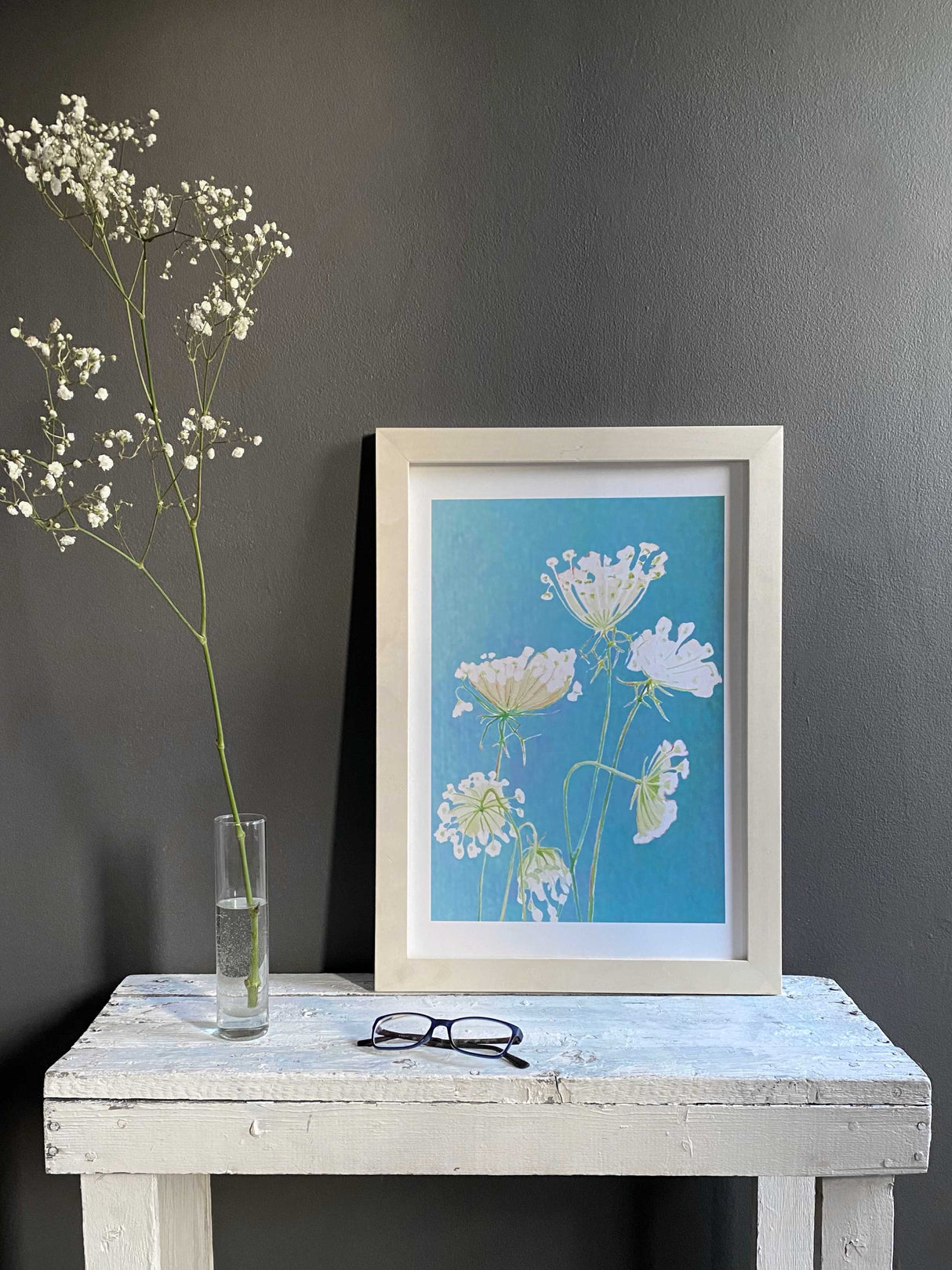 Art Print:  Queen Anne's Lace on Teal by India & Purry