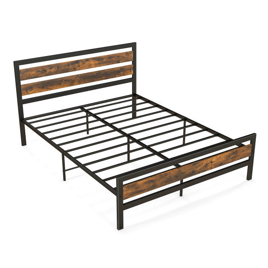 Full/Queen Industrial Bed Frame with Rustic Headboard and Footboard-Queen Size