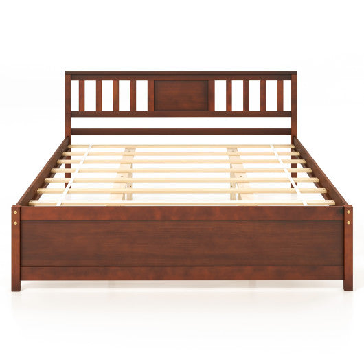 Wooden Platform Bed with Headboard and Slat Support-Queen Size