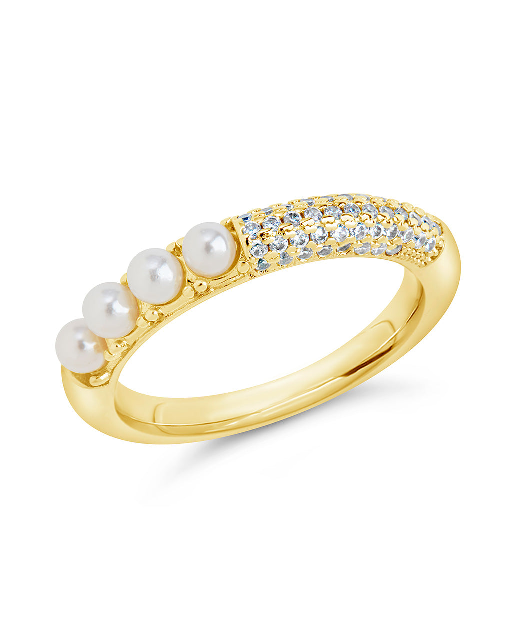 Evelyn CZ & Pearl Eternity Band Ring by Sterling Forever