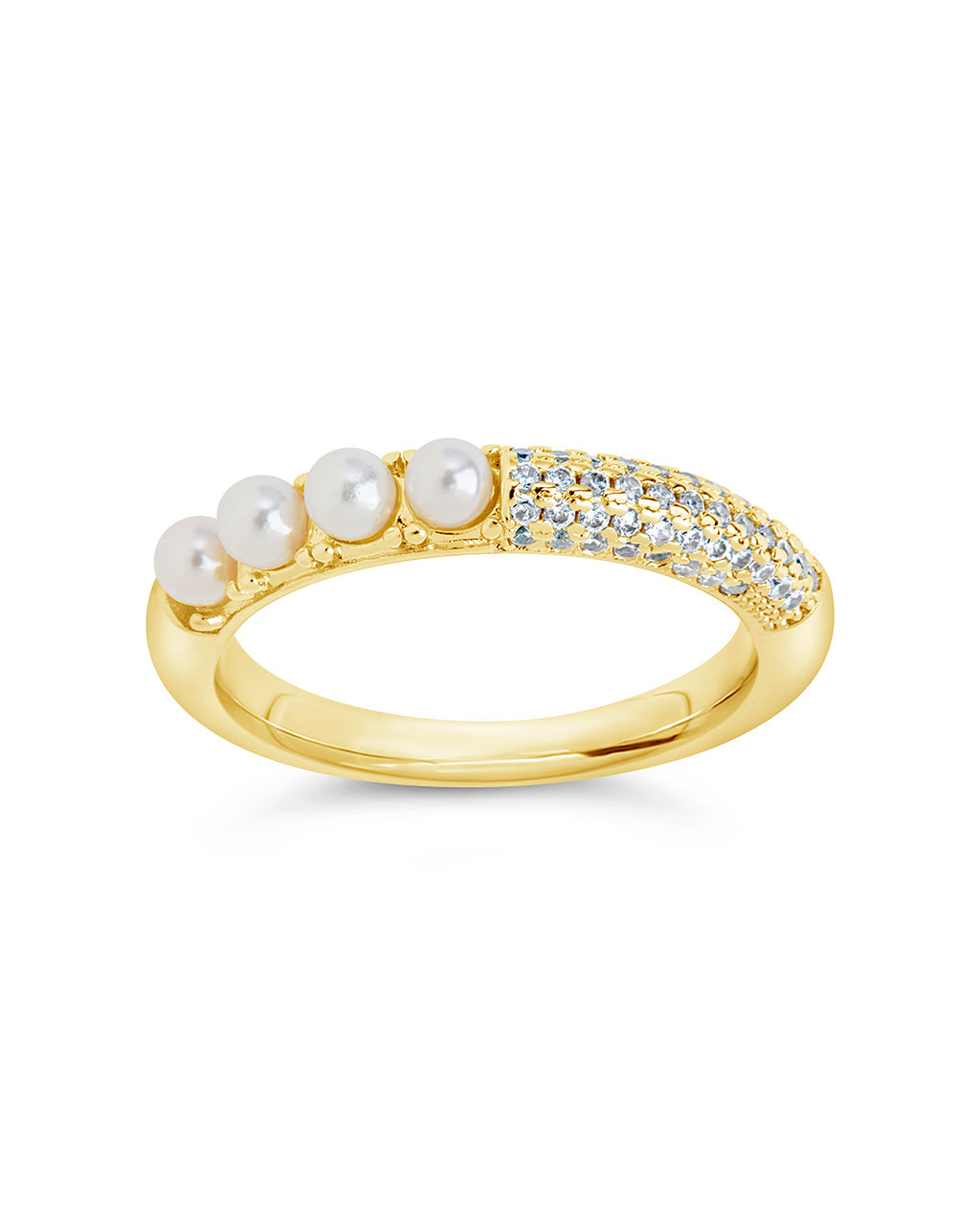 Evelyn CZ & Pearl Eternity Band Ring by Sterling Forever