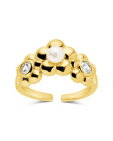 June CZ & Pearl Blossom Open Band Ring by Sterling Forever