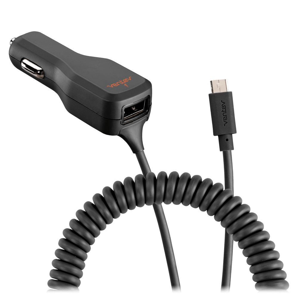 Ventev 17W dashport r2340c Dual Car Charger with USB A and Connected Micro USB Cable Gray by Ventev