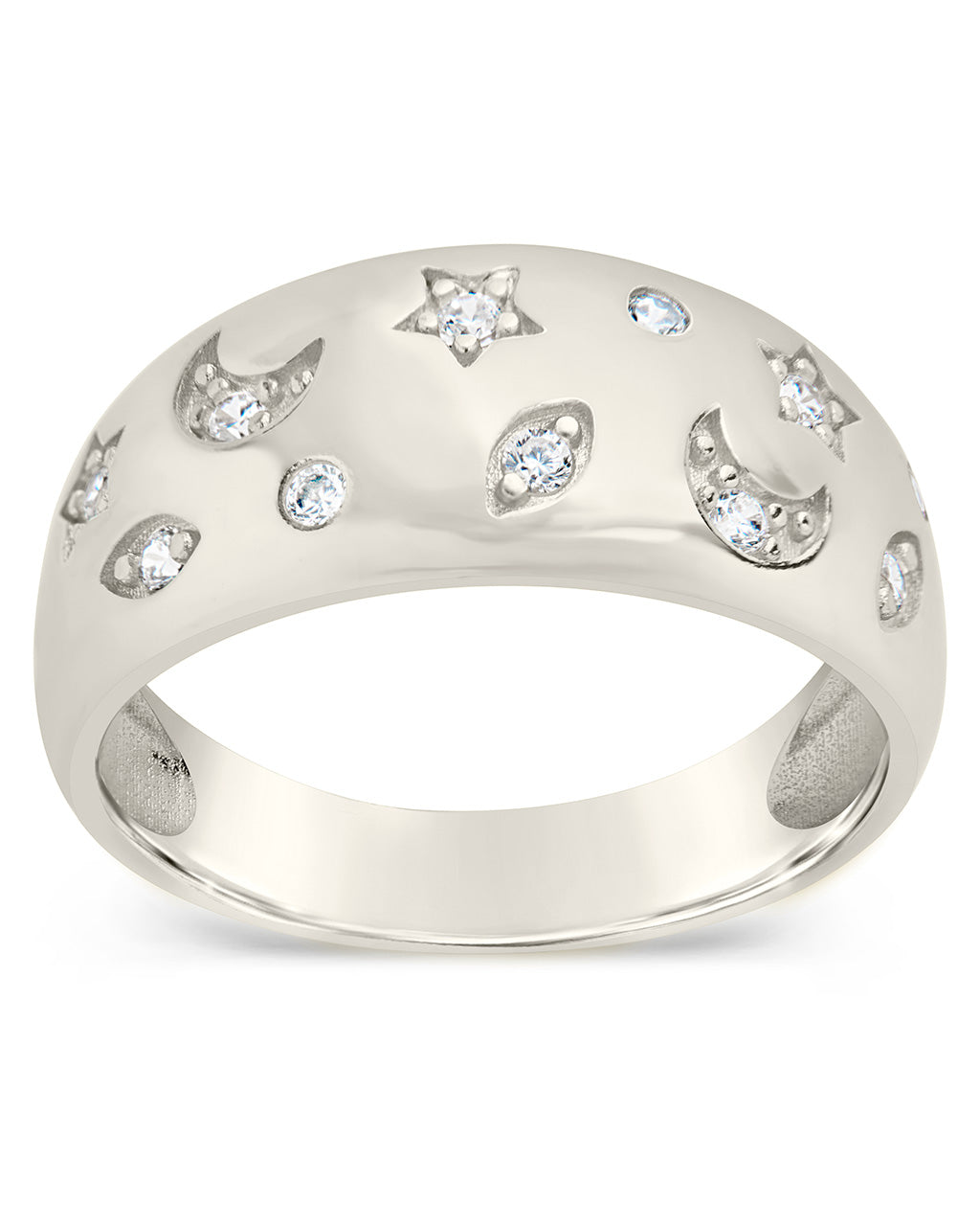 CZ Star and Crescent Bezel Dome Band Ring by Sterling Forever