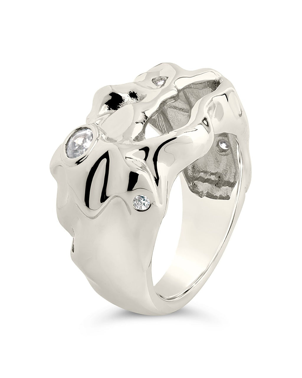 Sasha CZ & Molten Metal Band Ring by Sterling Forever