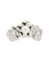 June CZ & Pearl Blossom Open Band Ring by Sterling Forever