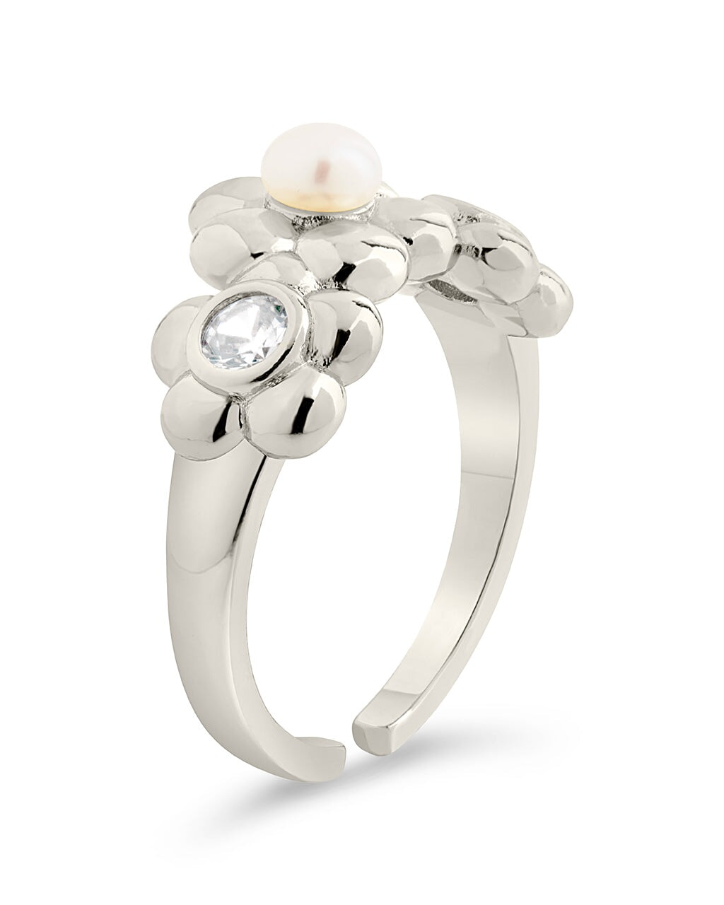 June CZ & Pearl Blossom Open Band Ring by Sterling Forever