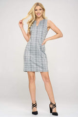 Plaid V neck Sleeveless Dress by Faz