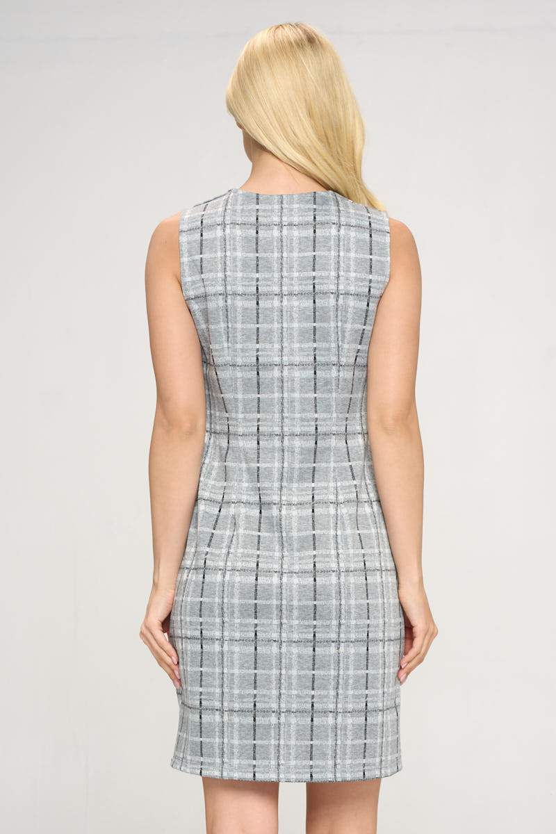 Plaid V neck Sleeveless Dress by Faz