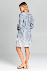 Denim Blue Embroidered Dress with Tie by Faz