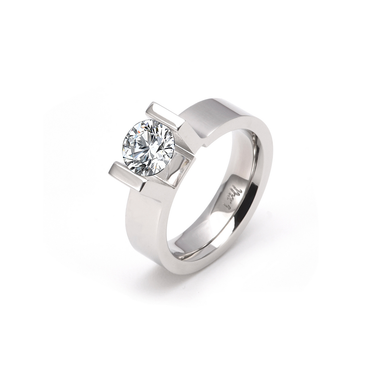 RG074W B.Tiff Tension 1 ct Round Solitaire Engagement Ring by B.Tiff New York