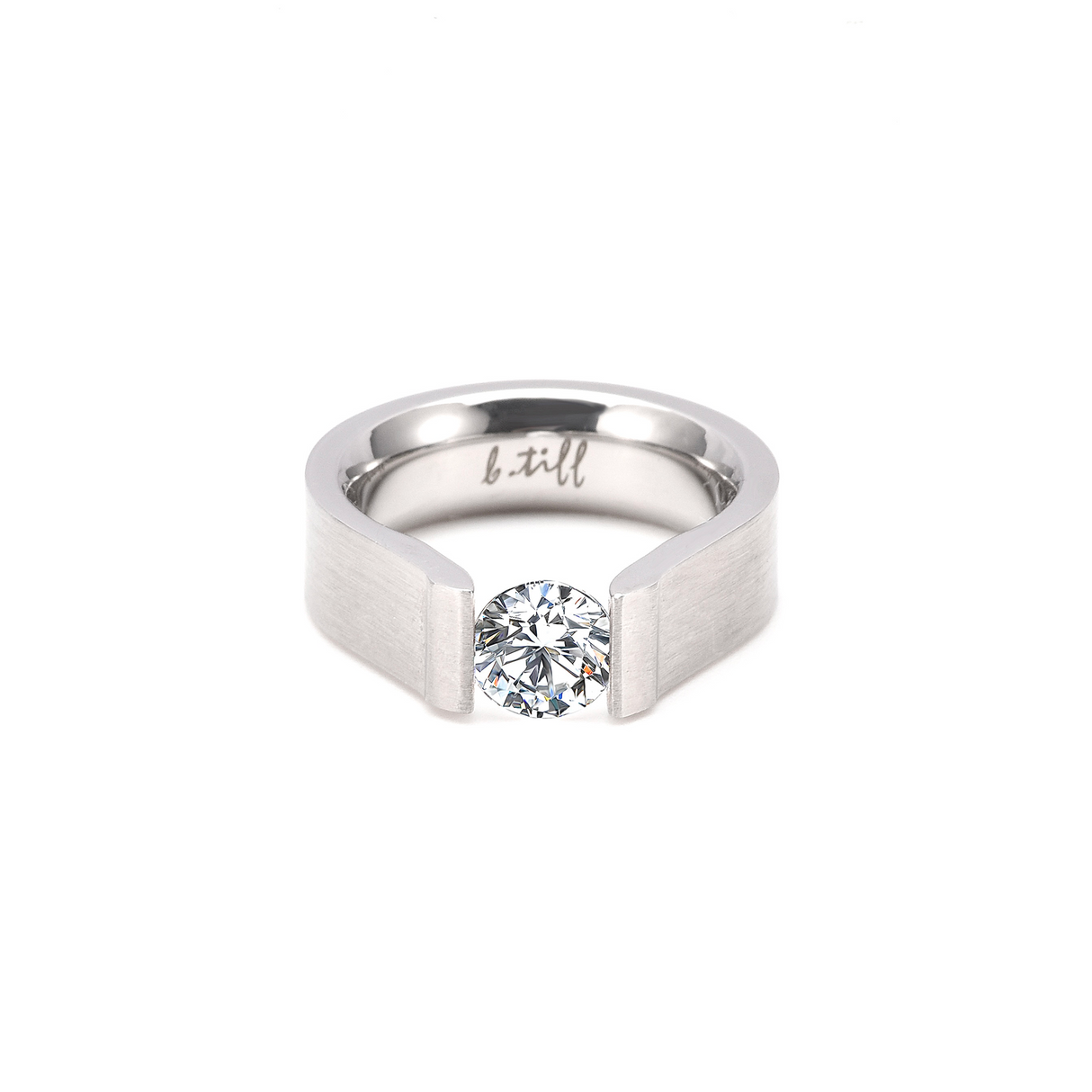 RG091W B.Tiff Tension 1 ct Round Solitaire Curved Edge Engagement Ring by B.Tiff New York