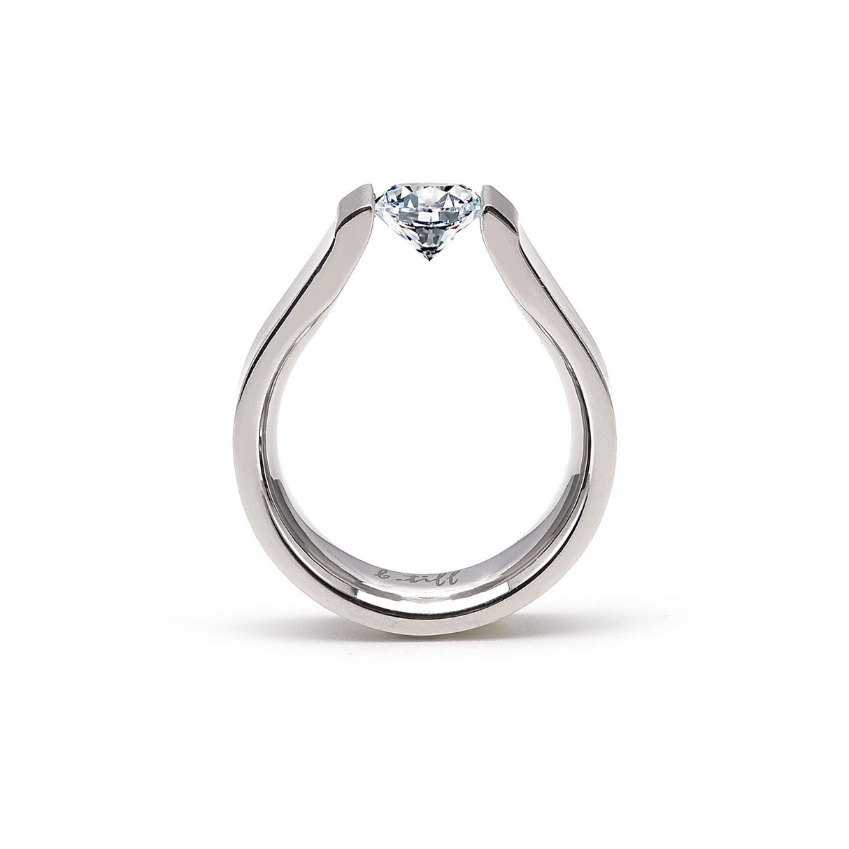 RG091W B.Tiff Tension 1 ct Round Solitaire Curved Edge Engagement Ring by B.Tiff New York