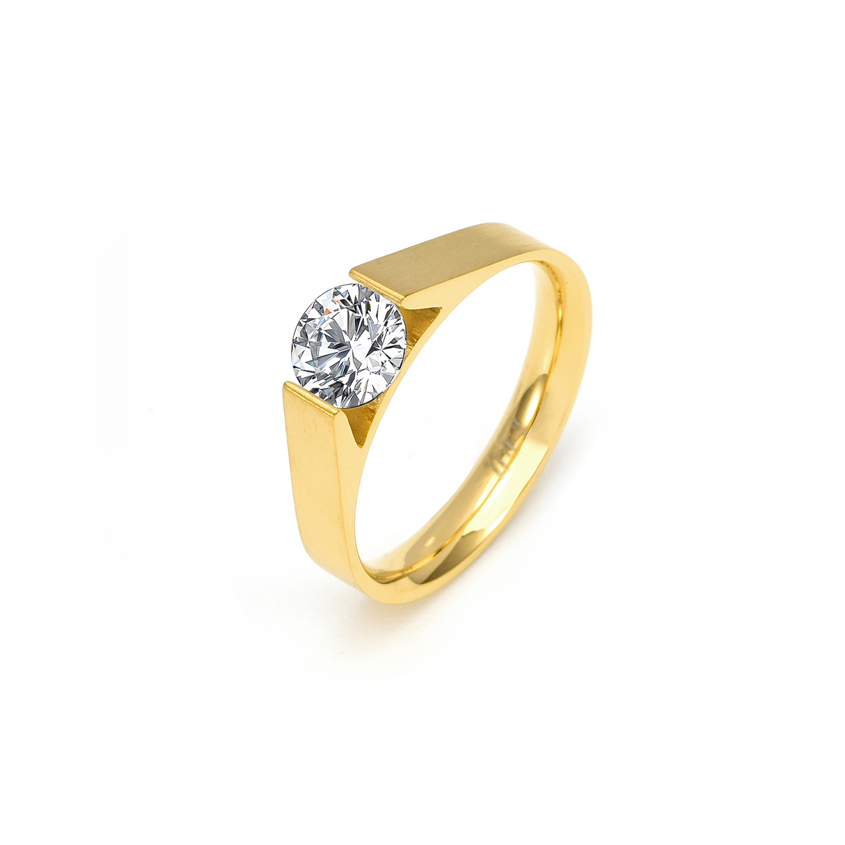 RG096G B.Tiff Gold Tension .75 ct Round Solitaire Engagement Ring by B.Tiff New York