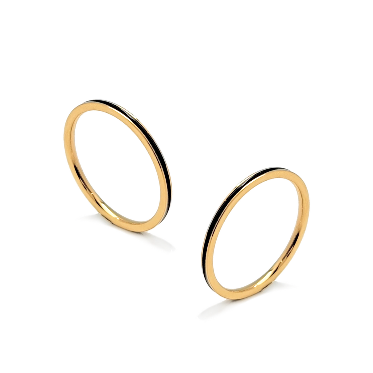 RG100GB B.Tiff "The Hamptons" Black Enamel Gold Ring 2-Pack [Thin Band] by B.Tiff New York