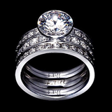 B.Tiff 2 ct Solitaire Pave Engagement Ring & Eternity Bands Set by B.Tiff New York