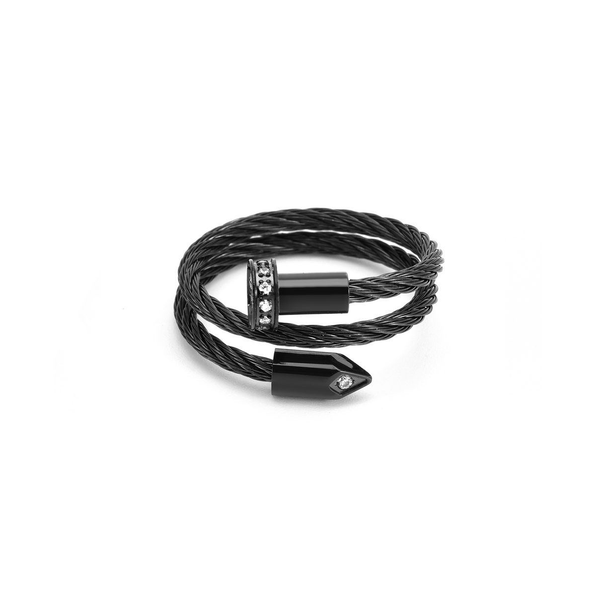 RG115B B.Tiff Black Pavé Pointe Cable Adjustable Ring by B.Tiff New York