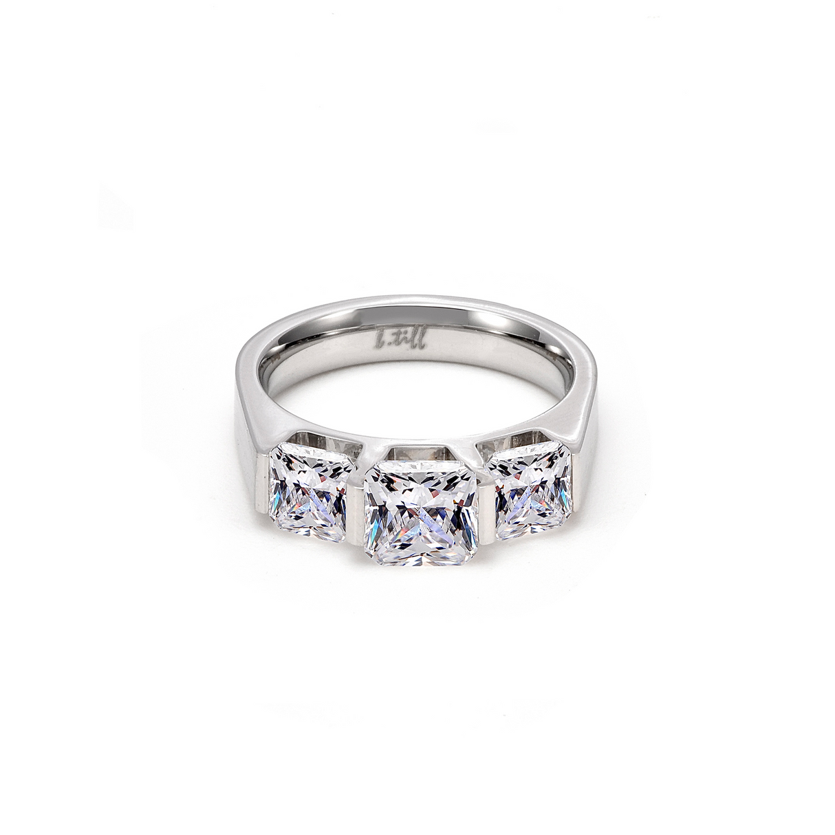 RG203W B.Tiff 3-Stone Cushion Cut Engagement Ring by B.Tiff New York