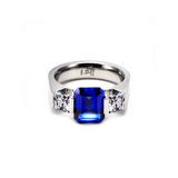 RG208BL B.Tiff 3-Stone 3 ct Blue Emerald Cut Engagement Ring by B.Tiff New York