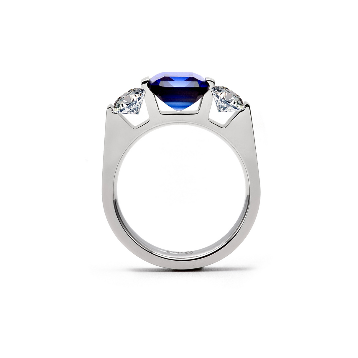 RG208BL B.Tiff 3-Stone 3 ct Blue Emerald Cut Engagement Ring by B.Tiff New York