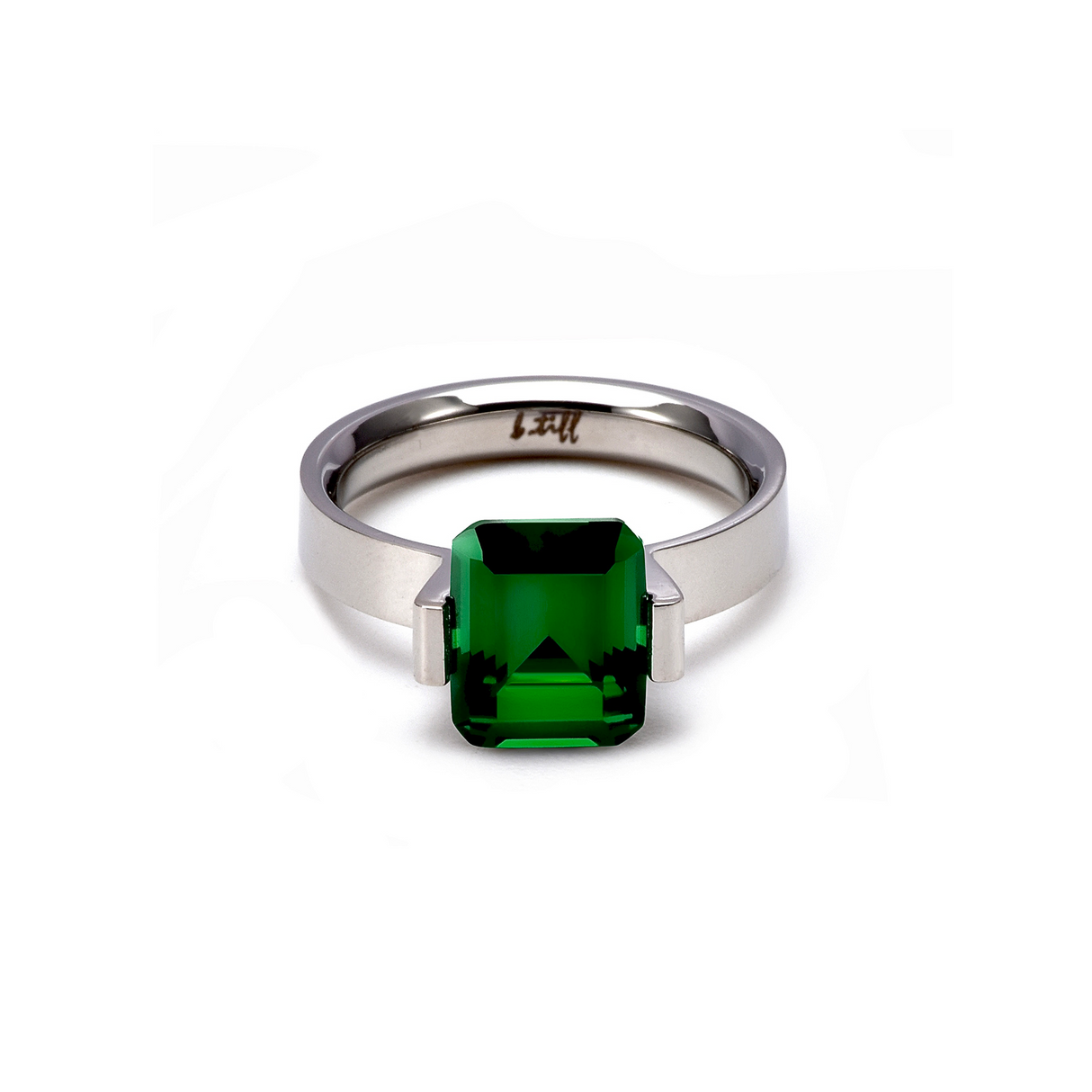 RG210GR B.Tiff 3 ct Green Emerald Cut Engagement Ring by B.Tiff New York