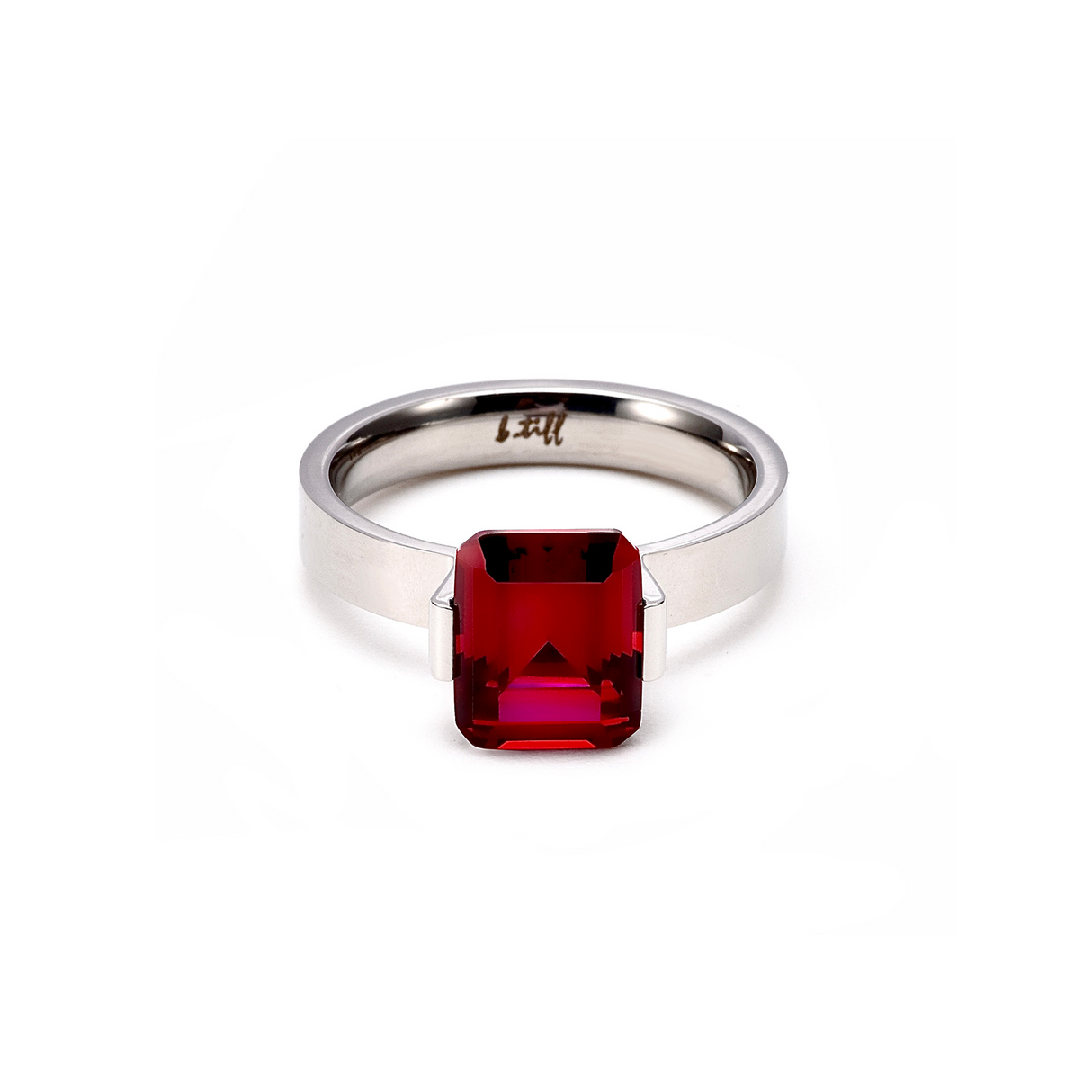 RG210R B.Tiff 3 ct Red Emerald Cut Engagement Ring by B.Tiff New York