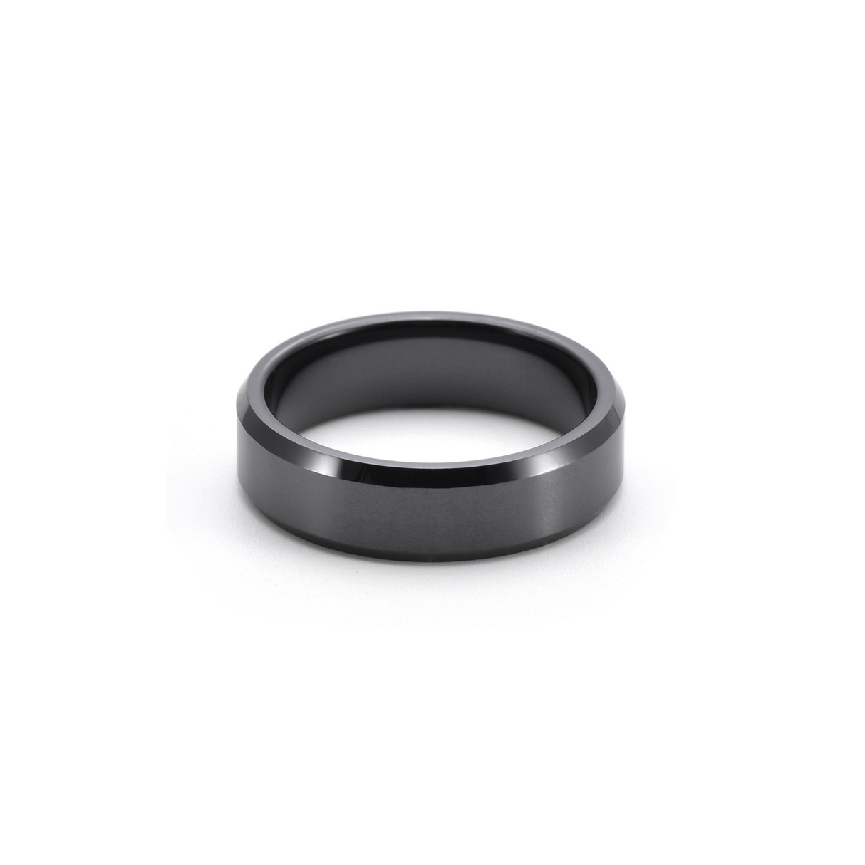 RG602B B.Tiff Black 2-Tone Beveled Edge High Tech Ceramic Ring by B.Tiff New York